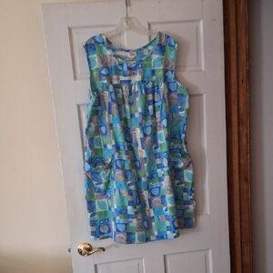 Only Necessities Blue & Green Patchwork Scoop Neck Dress
